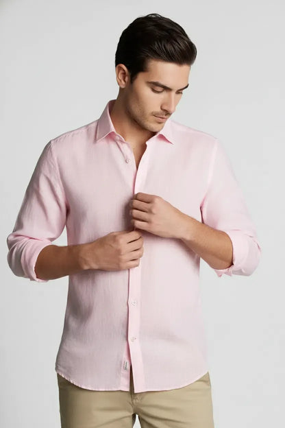 PINK SLUB LINENE SHIRT
