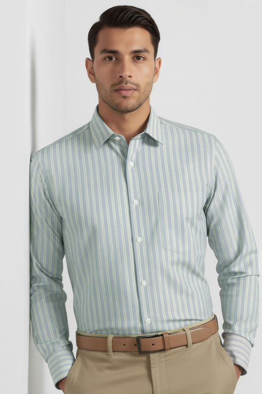 ELEGANT PASTEL BLUE STRIPED DRESS SHIRT