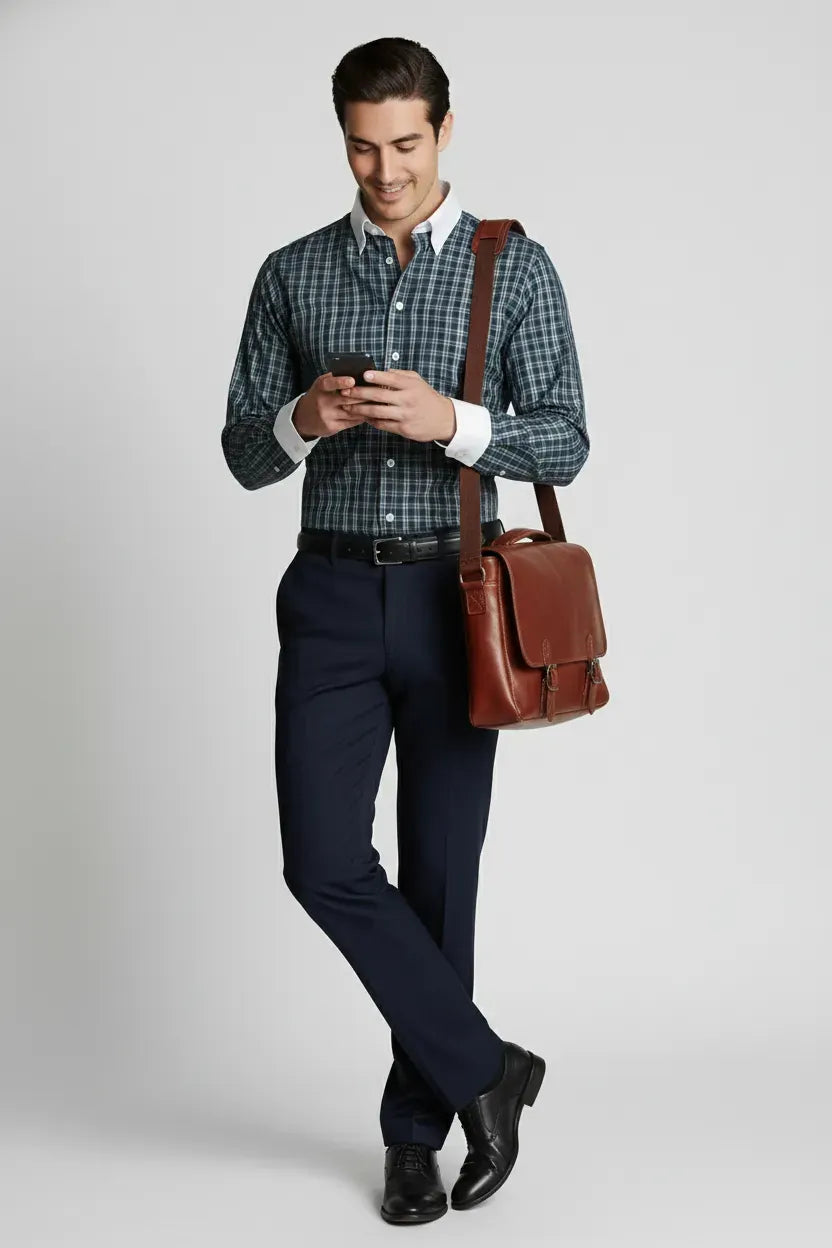 NAVY GREEN TARTAN SHIRT