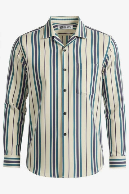 TEAL VERTICAL CUBAN STRIPE SHIRT