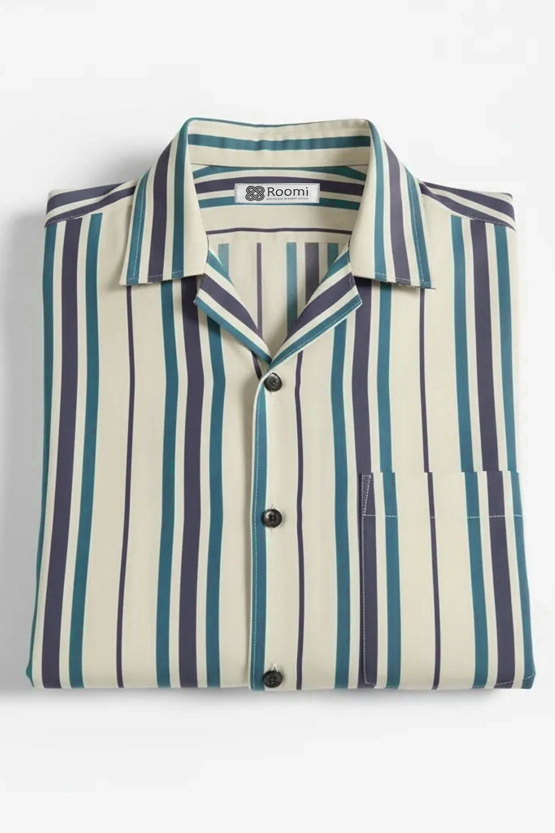 TEAL VERTICAL CUBAN STRIPE SHIRT