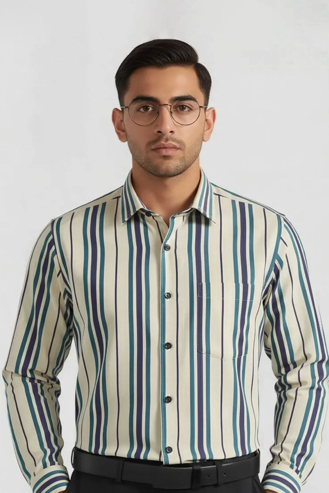 REGAL TEAL LINEWORK FORMAL SHIRT