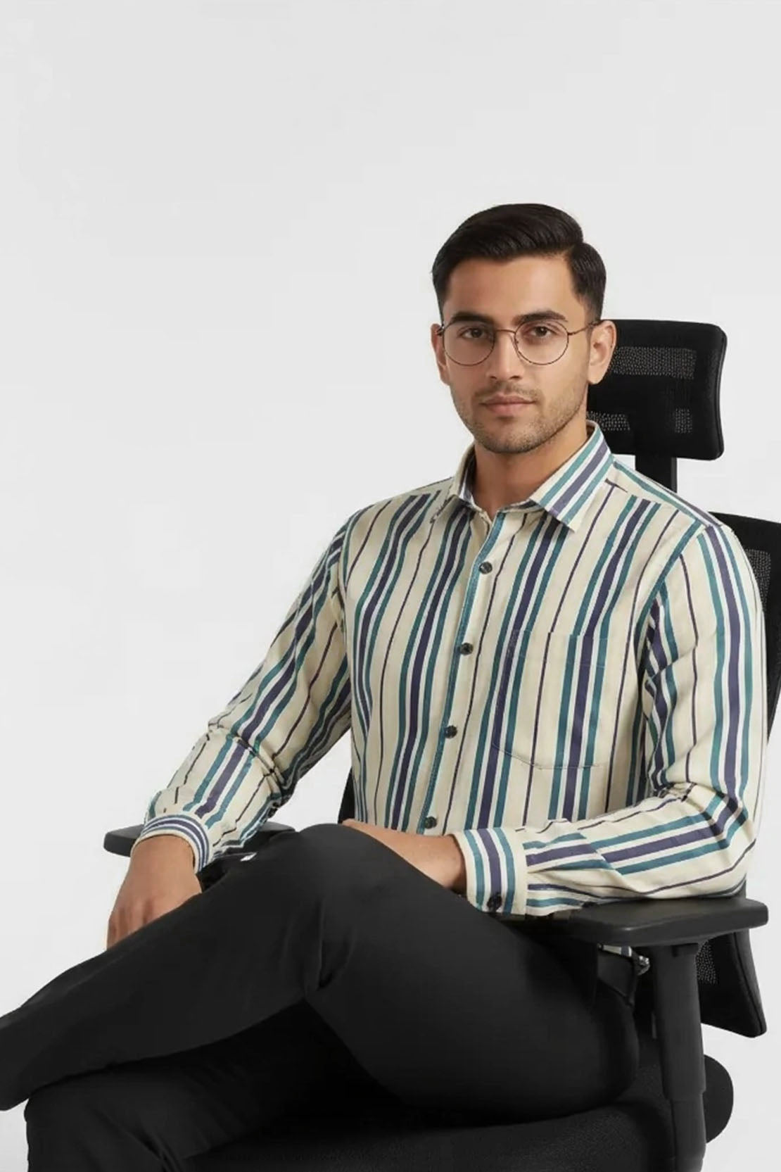 REGAL TEAL LINEWORK FORMAL SHIRT