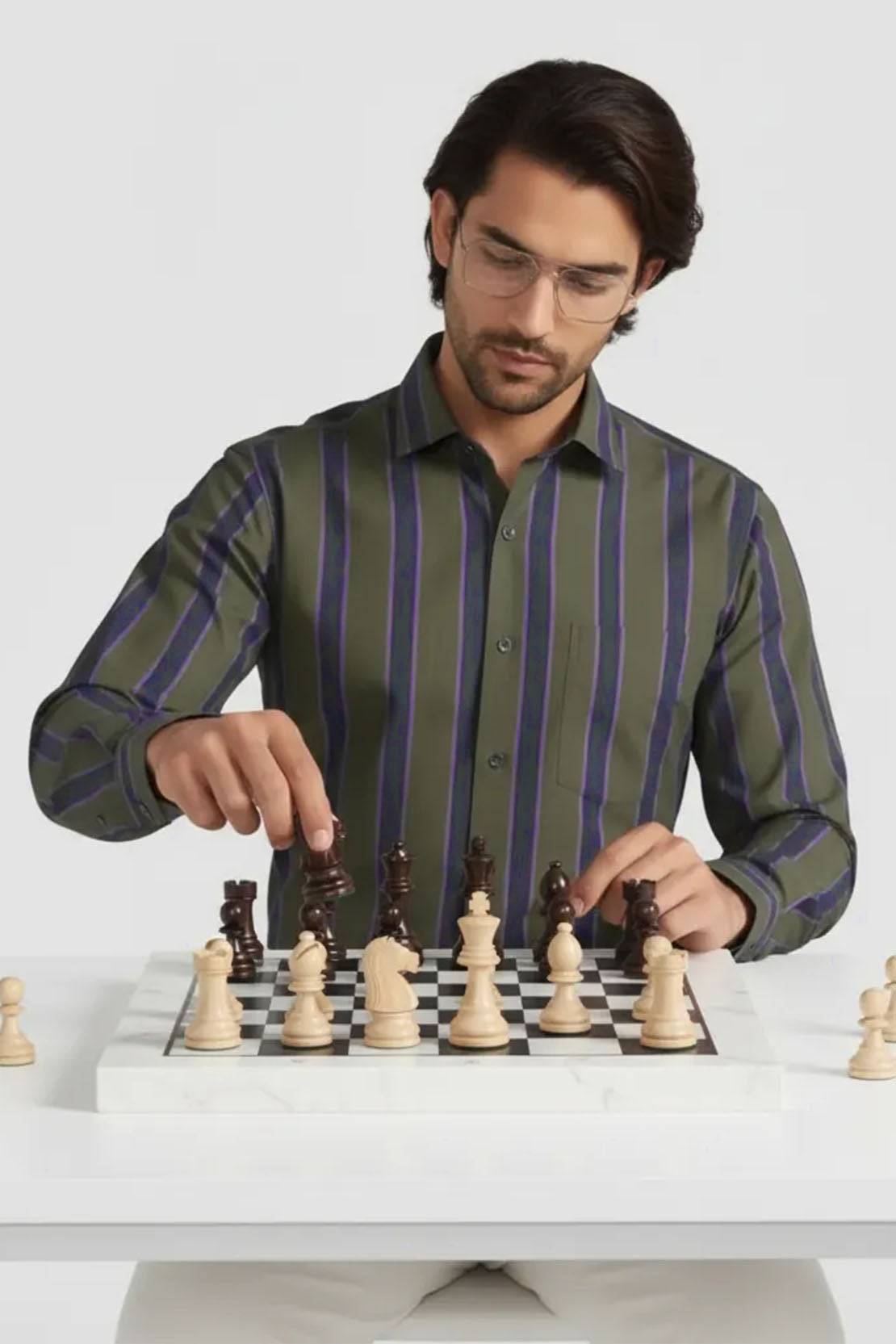 HERITAGE OLIVE VERTICAL STRIPE SHIRT