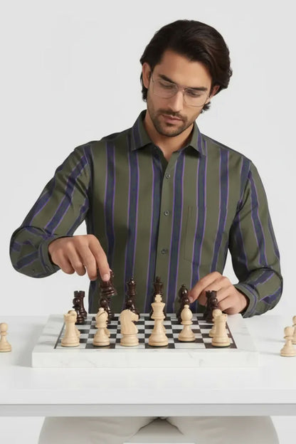 HERITAGE OLIVE VERTICAL STRIPE SHIRT