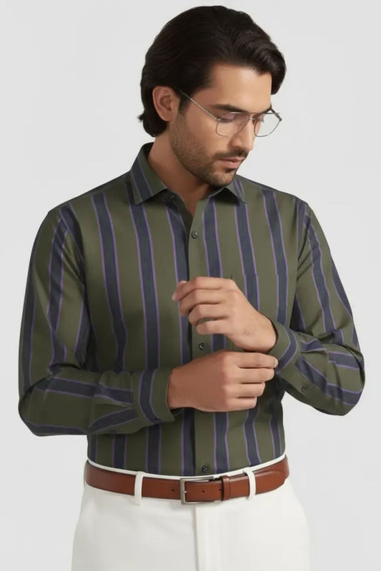 HERITAGE OLIVE VERTICAL STRIPE SHIRT