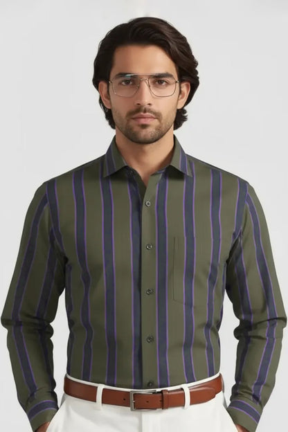 HERITAGE OLIVE VERTICAL STRIPE SHIRT