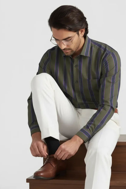 HERITAGE OLIVE VERTICAL STRIPE SHIRT