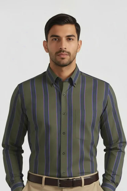 URBAN OLIVE MULTI-STRIPE SHIRT