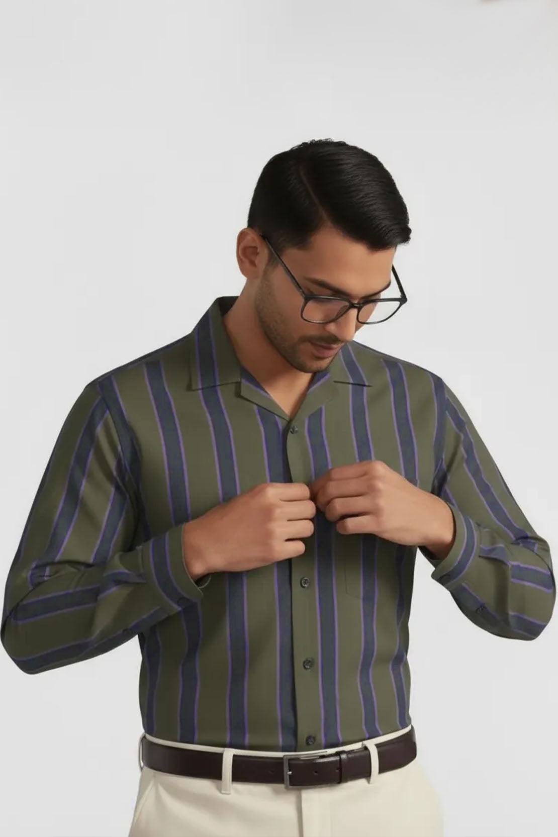 DEEP OLIVE SIGNATURE STRIPE SHIRT