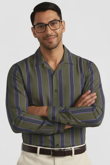 DEEP OLIVE SIGNATURE STRIPE SHIRT