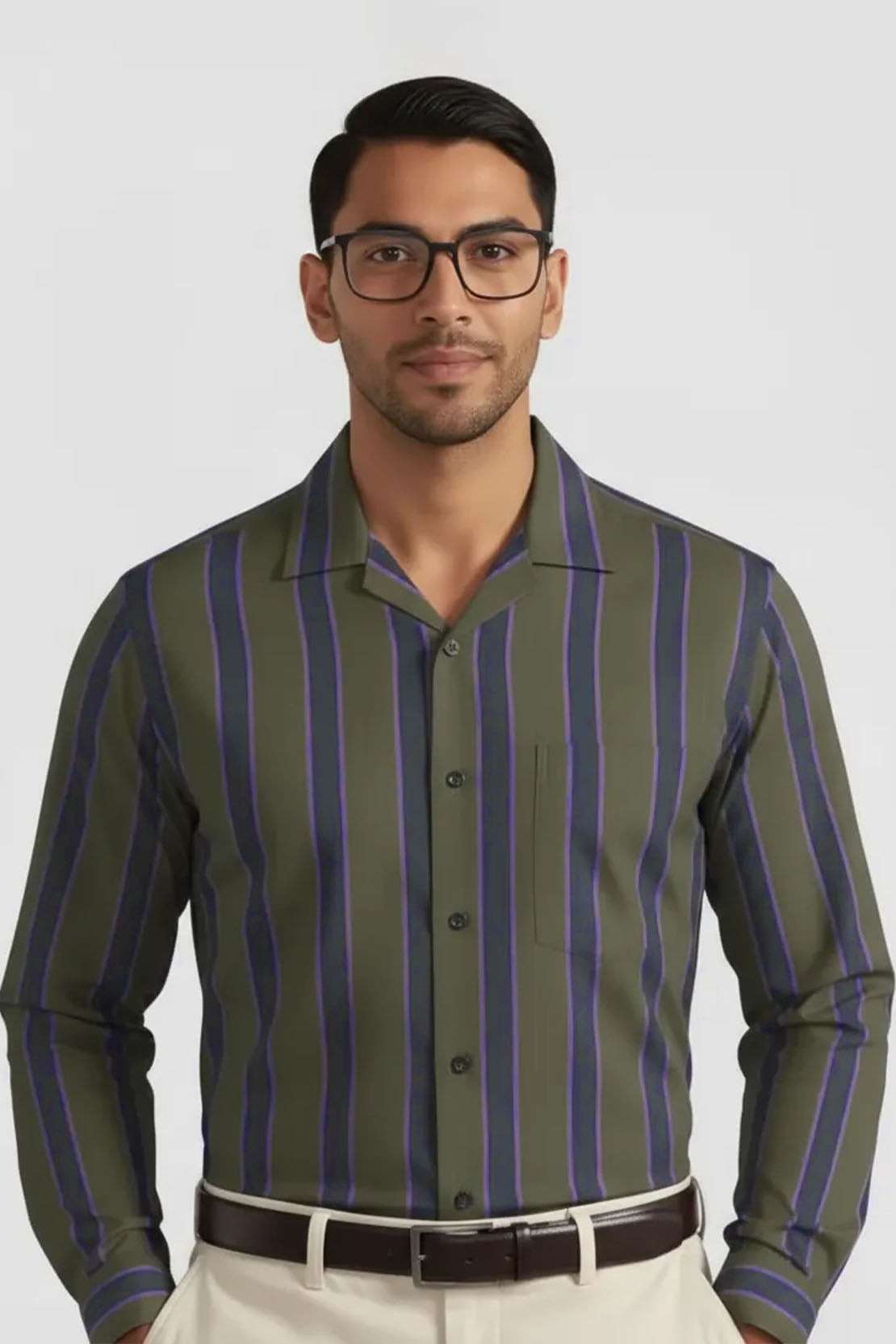 DEEP OLIVE SIGNATURE STRIPE SHIRT