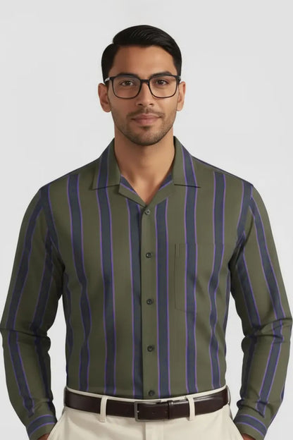 DEEP OLIVE SIGNATURE STRIPE SHIRT