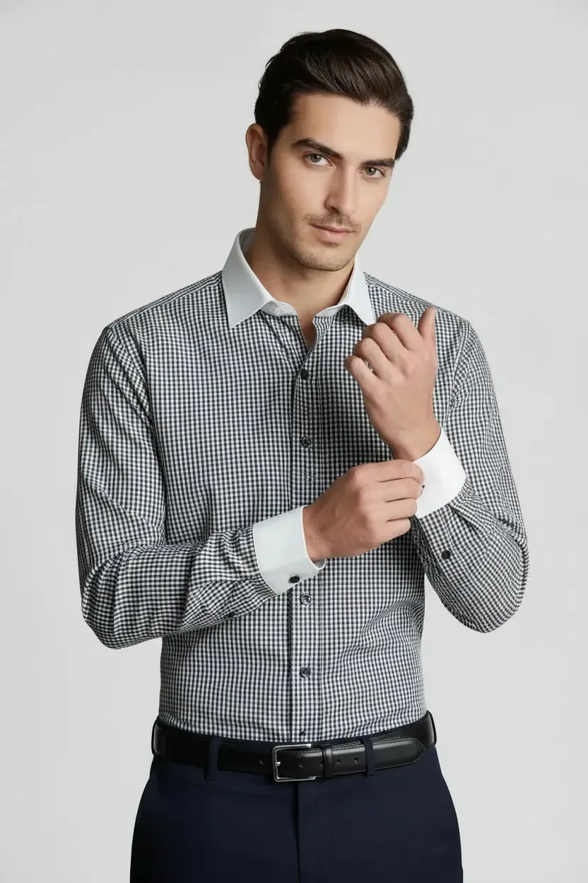CHARCOAL GINGHAM CHECK SHIRT