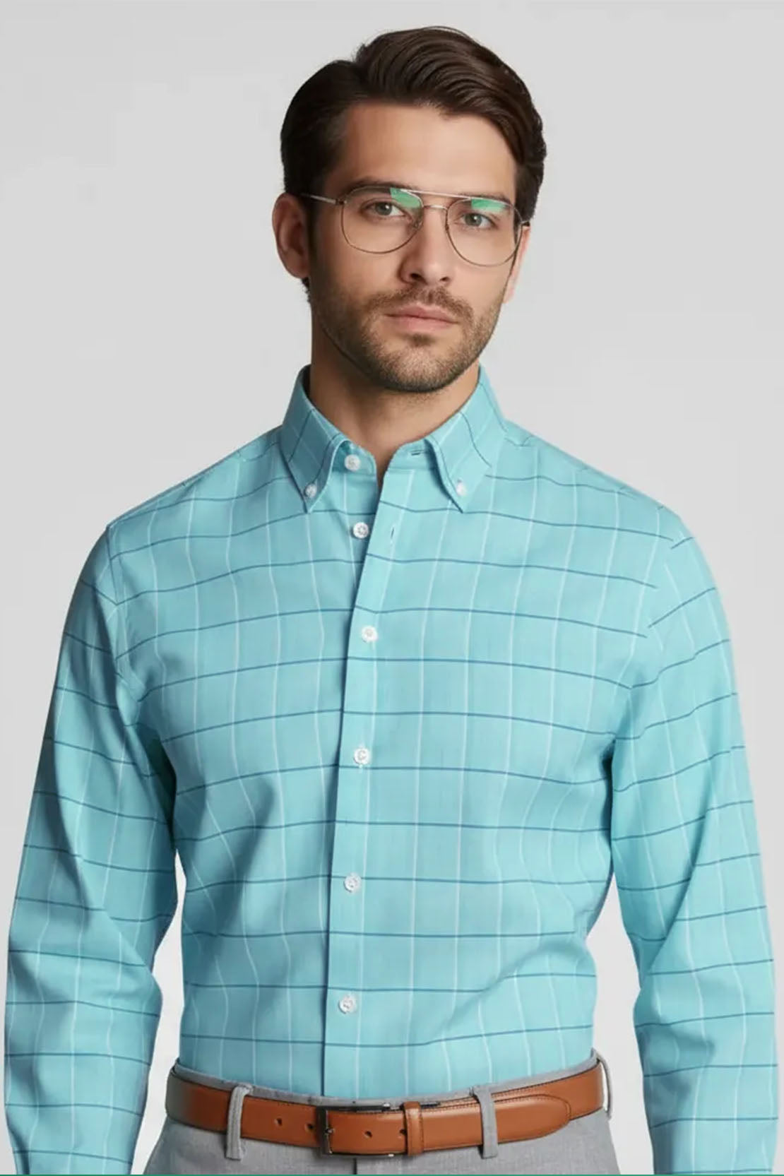 SEAFOAM GRID FORMAL SHIRT