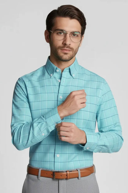 SEAFOAM GRID FORMAL SHIRT