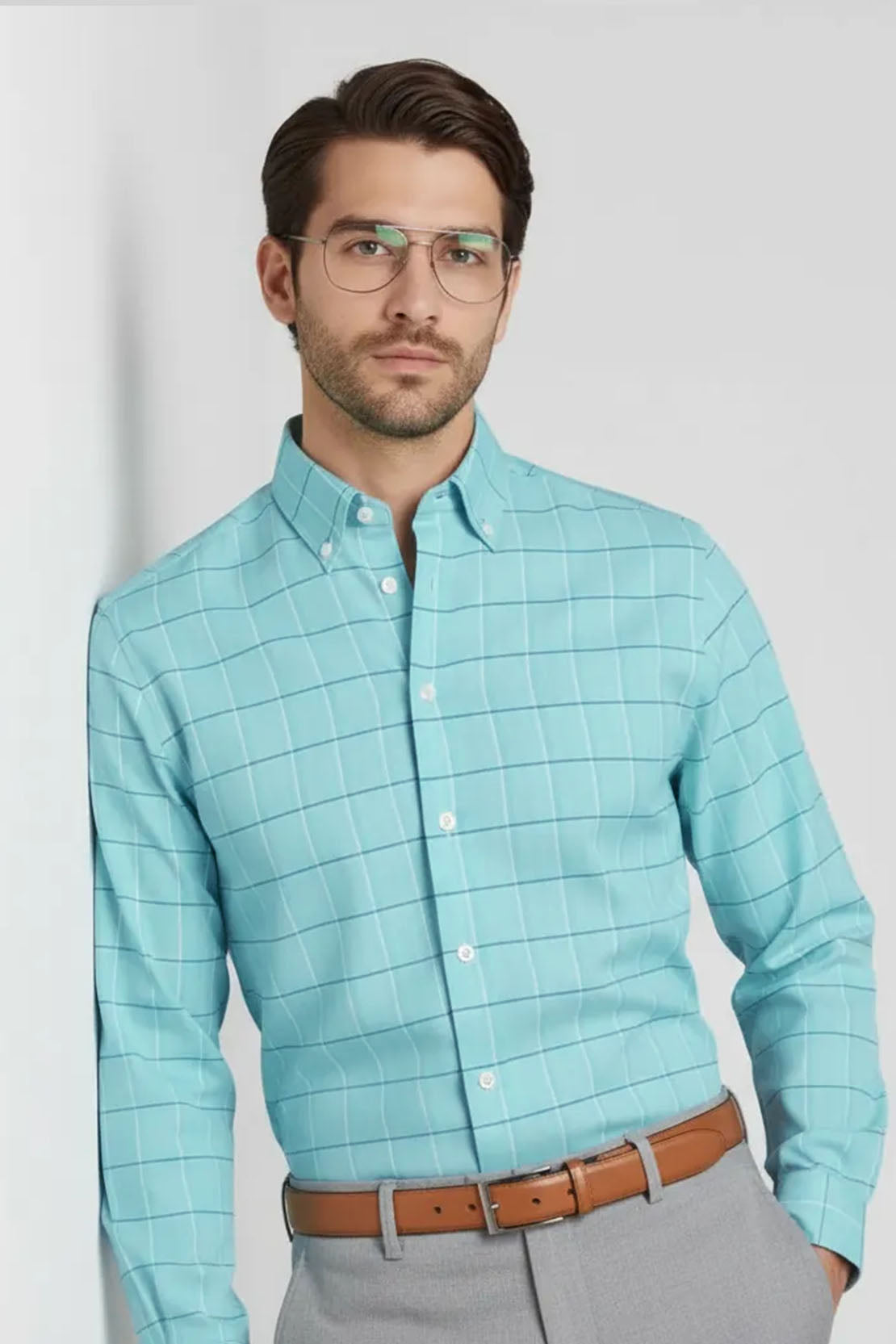 SEAFOAM GRID FORMAL SHIRT
