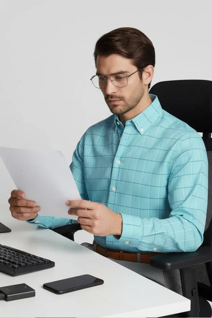 SEAFOAM GRID FORMAL SHIRT