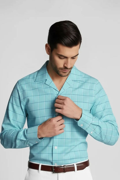 TURQUOISE CLASSIC GRID SHIRT