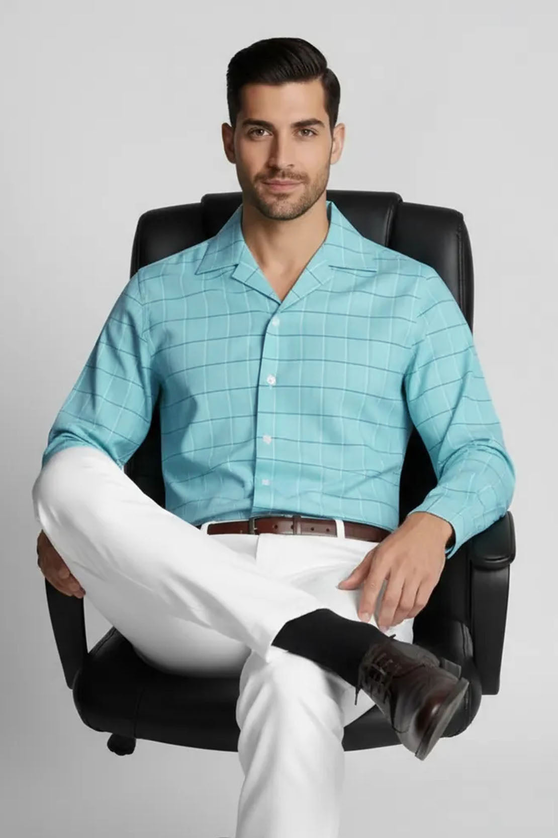 TURQUOISE CLASSIC GRID SHIRT