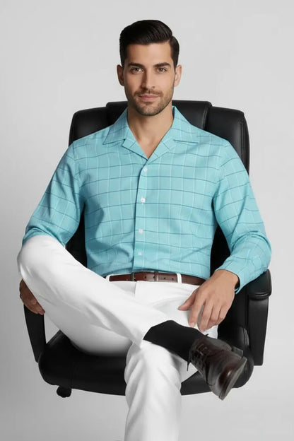 TURQUOISE CLASSIC GRID SHIRT