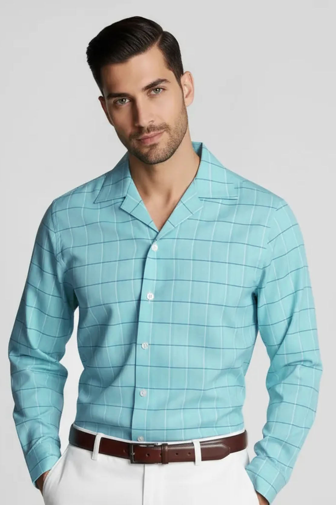 TURQUOISE CLASSIC GRID SHIRT