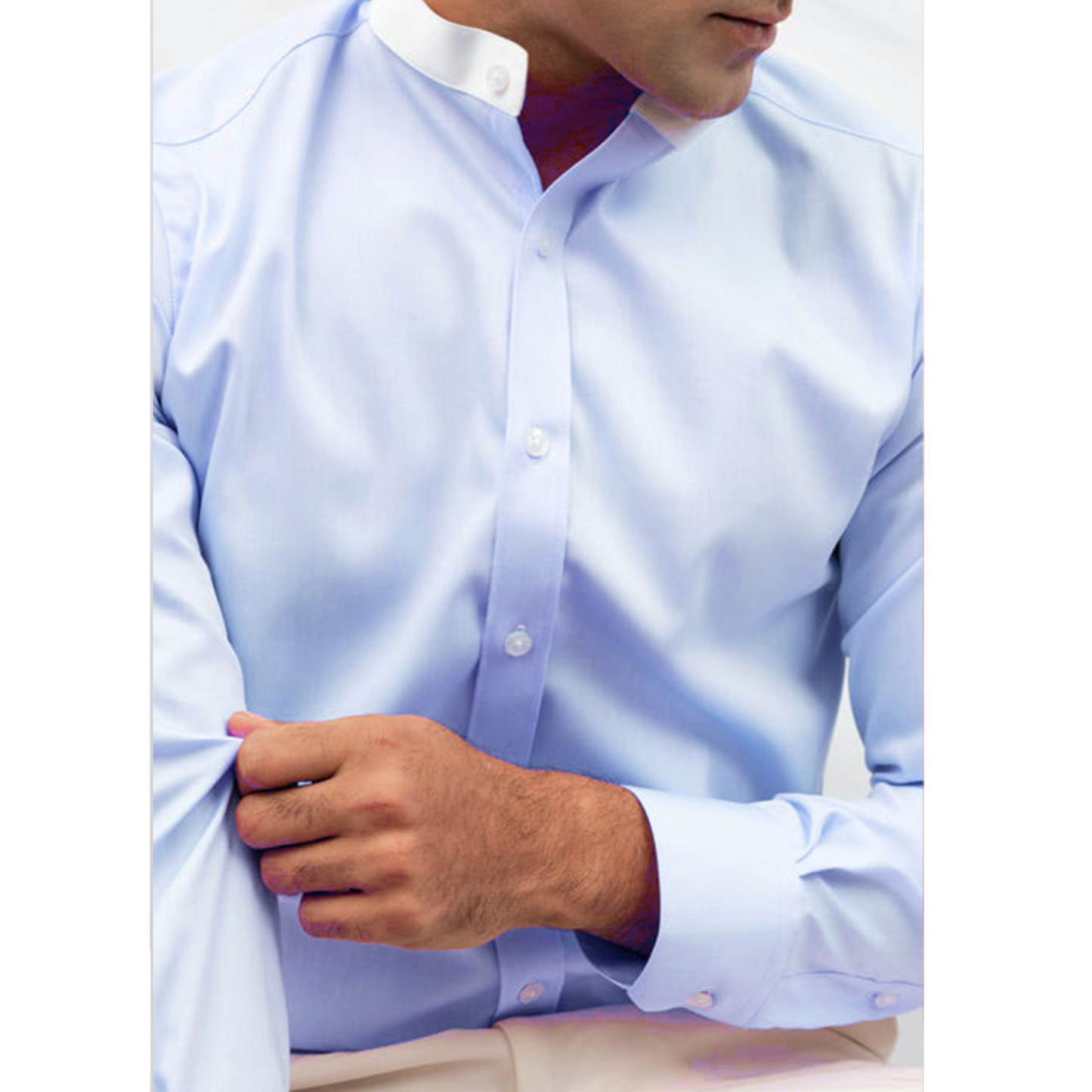 BAND COLLAR STRETCH MEN'S SHIRT