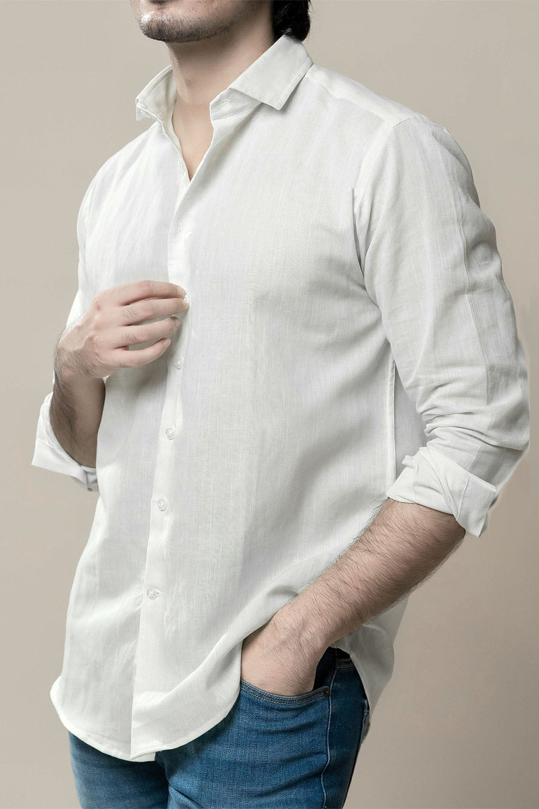 WHITE COTTON LINEN MEN,S SHIRT