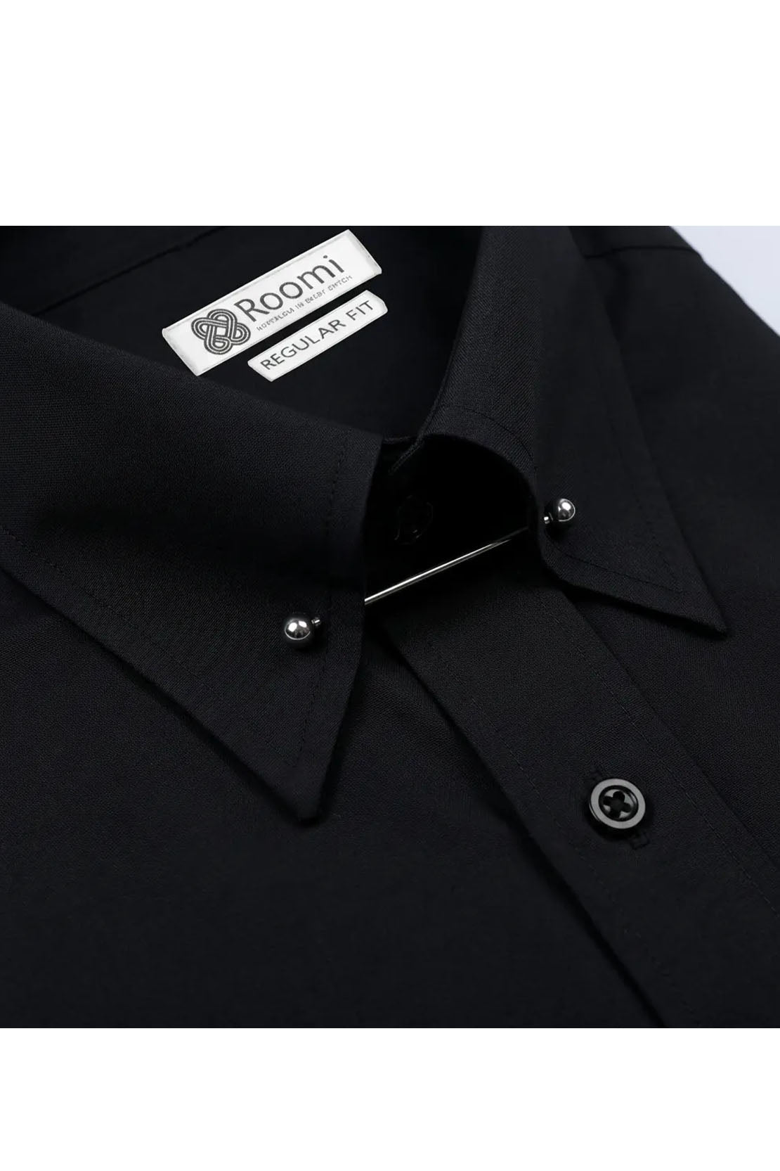 BLACK PIN COLLAR MEN'S STRETCH SHIRT