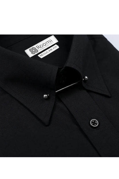 BLACK PIN COLLAR MEN'S STRETCH SHIRT