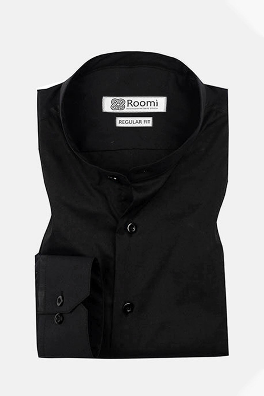 BLACK BAND COLLAR STRETCH SHIRT