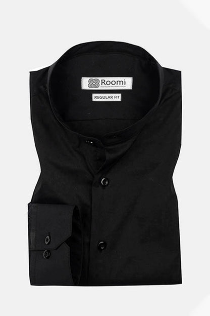 BLACK BAND COLLAR STRETCH SHIRT