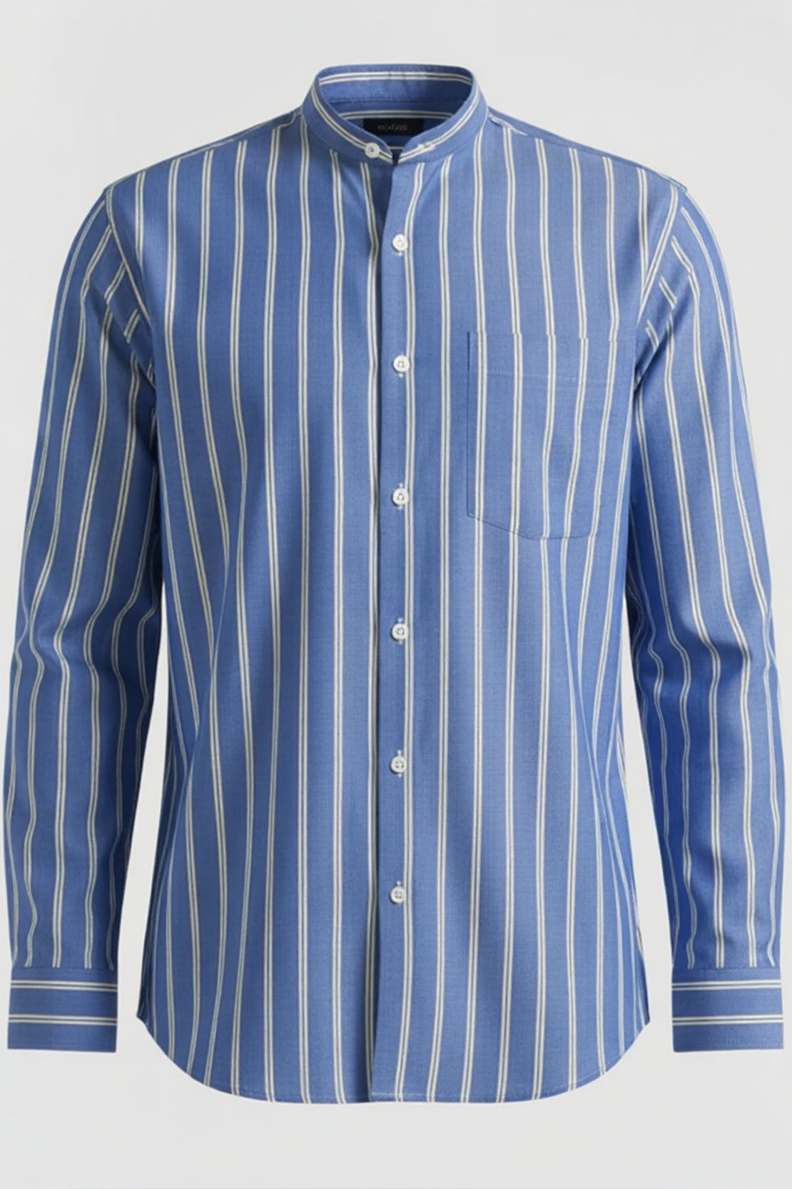 BLUE IVORY STRIPE PREMIUM BAND COLLAR SHIRT
