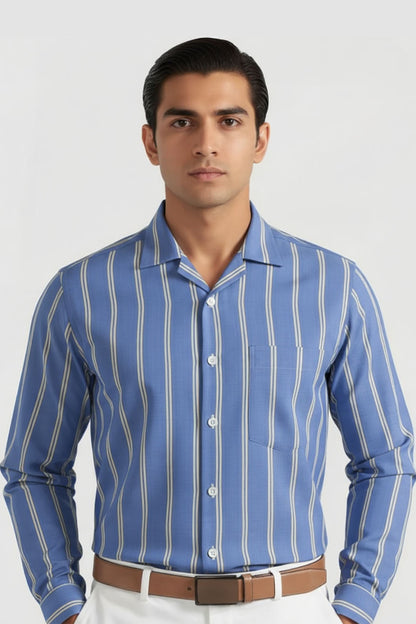 BLUE LINEAR ELEGANCE CUBAN SHIRT