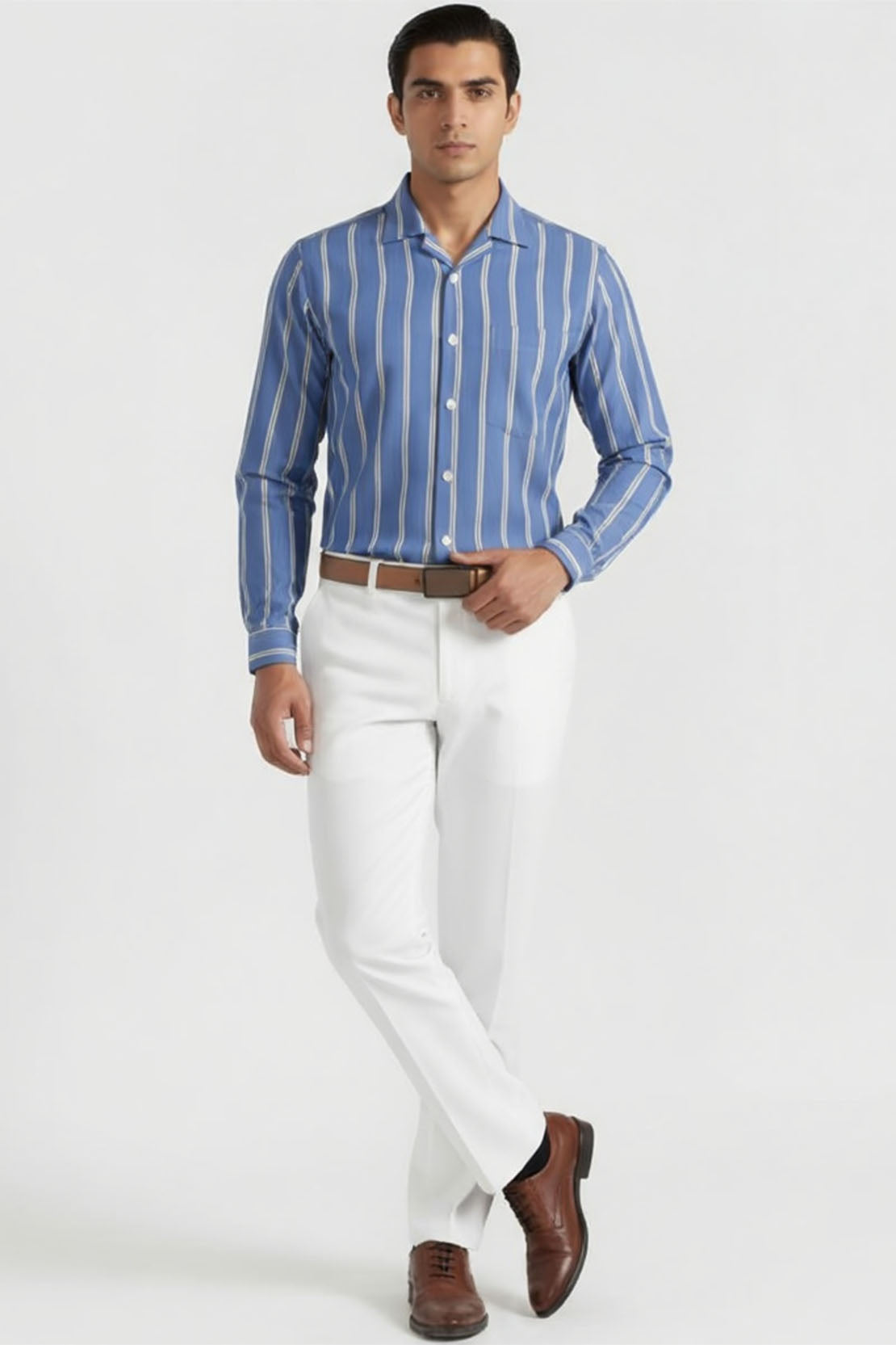 BLUE LINEAR ELEGANCE CUBAN SHIRT