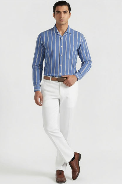 BLUE LINEAR ELEGANCE CUBAN SHIRT