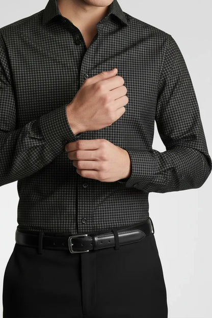 CHARCOAL MICRO GRID SHIRT