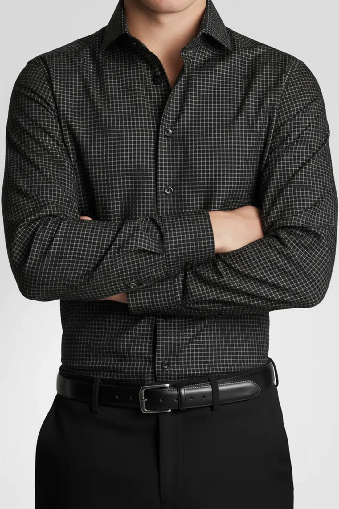 CHARCOAL MICRO GRID SHIRT