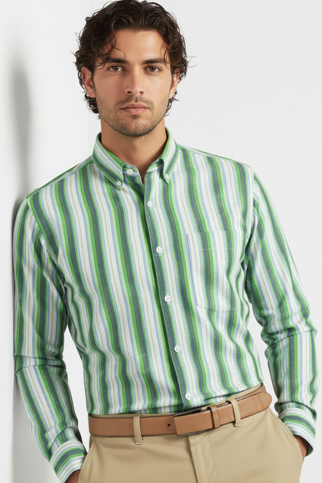 CLASSIC SPECTRUM STRIPE BUTTON DOWN COLLAR SHIRT