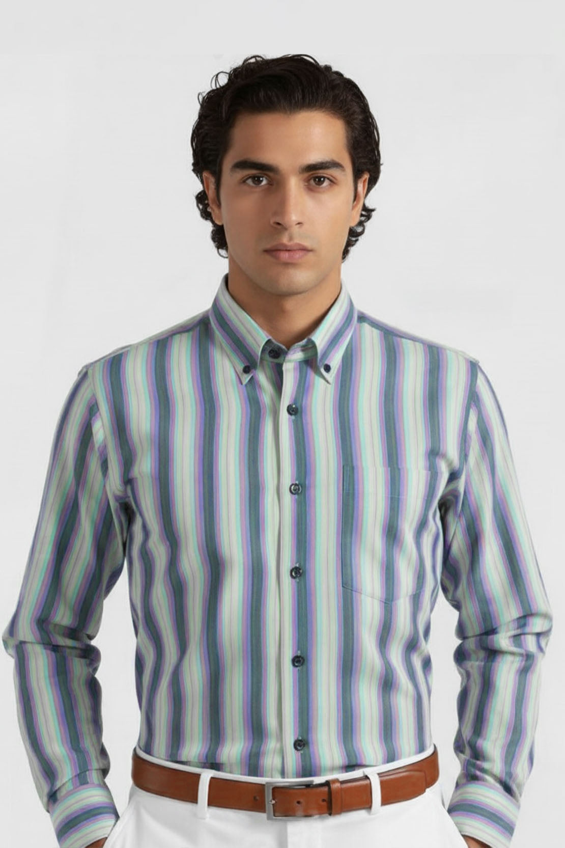 COOL WAVE MULTI-STRIPE SHIRT BUTTON  DOWN