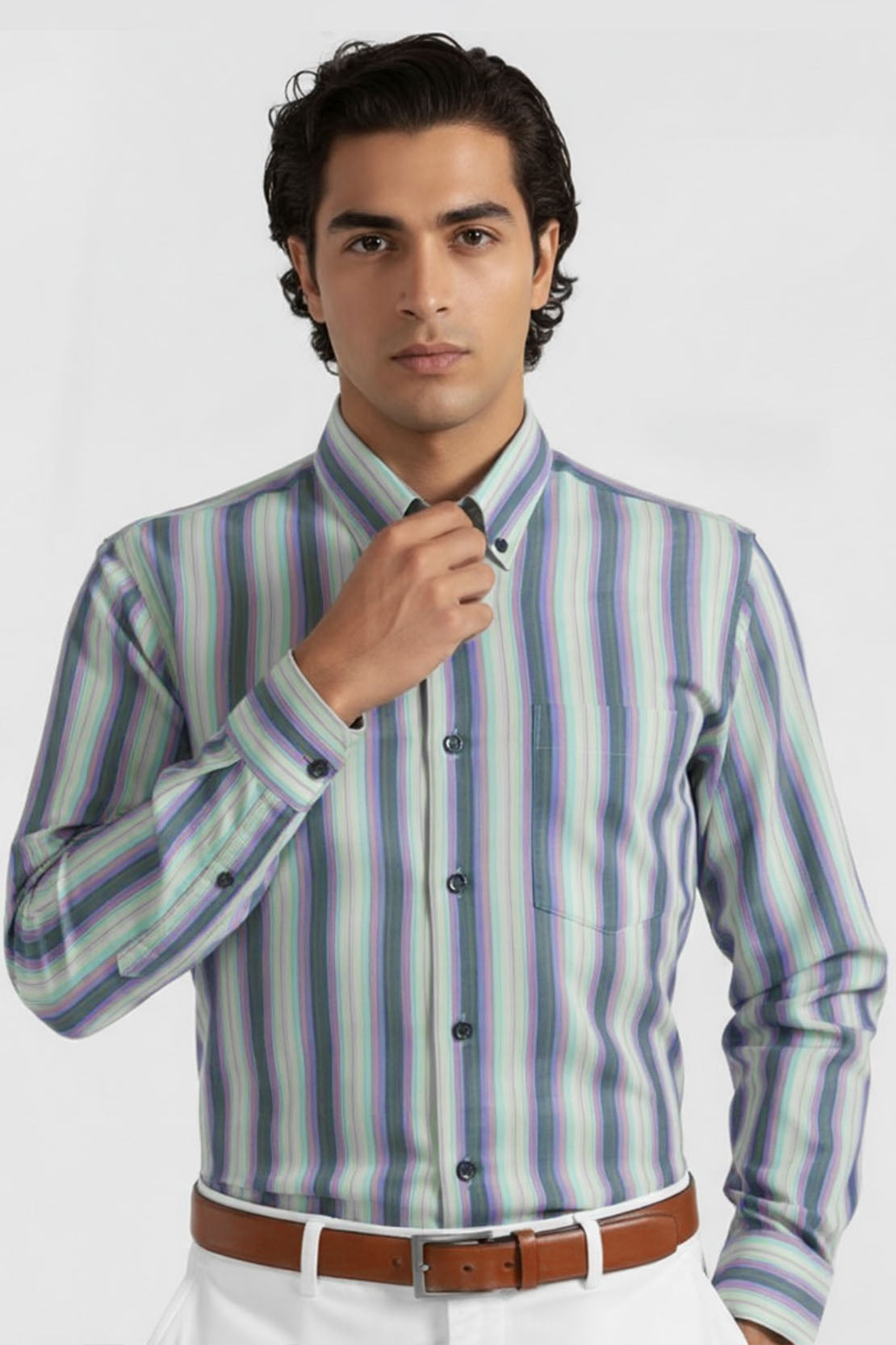 COOL WAVE MULTI-STRIPE SHIRT BUTTON  DOWN