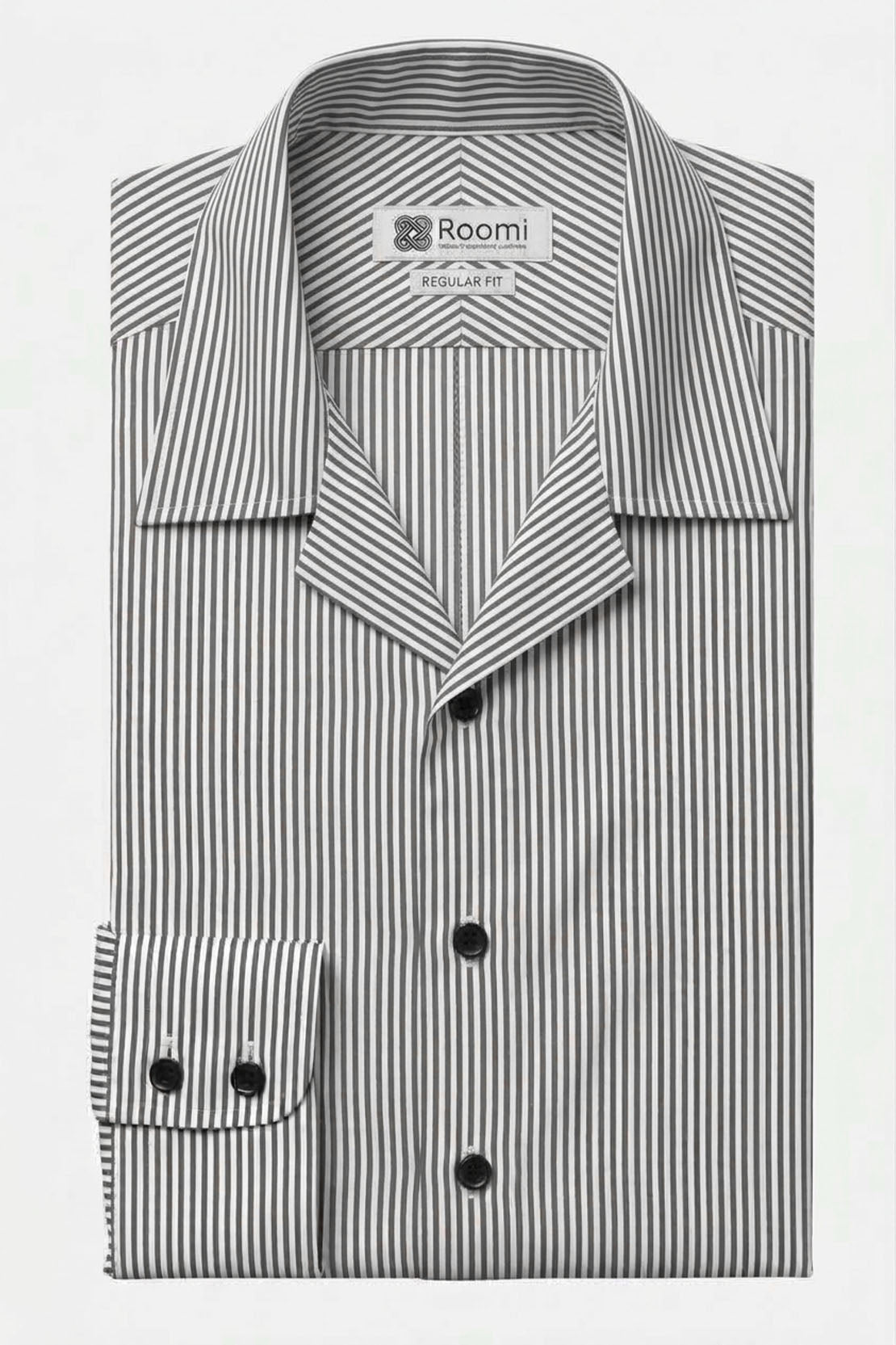 CRISP GREY BLACK VERTICAL LINE CUBAN SHIRT