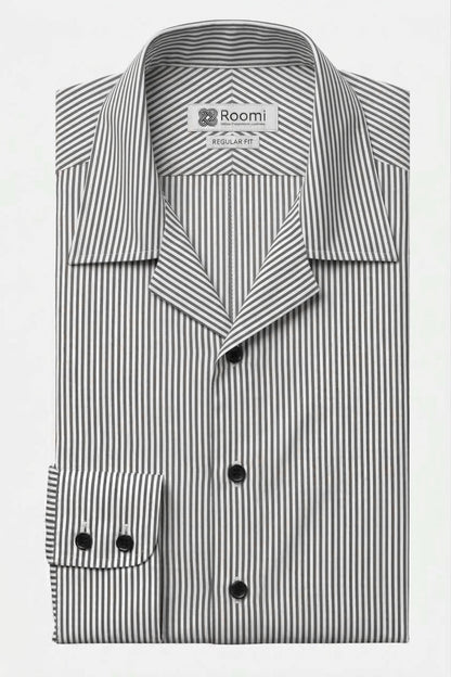 CRISP GREY BLACK VERTICAL LINE CUBAN SHIRT