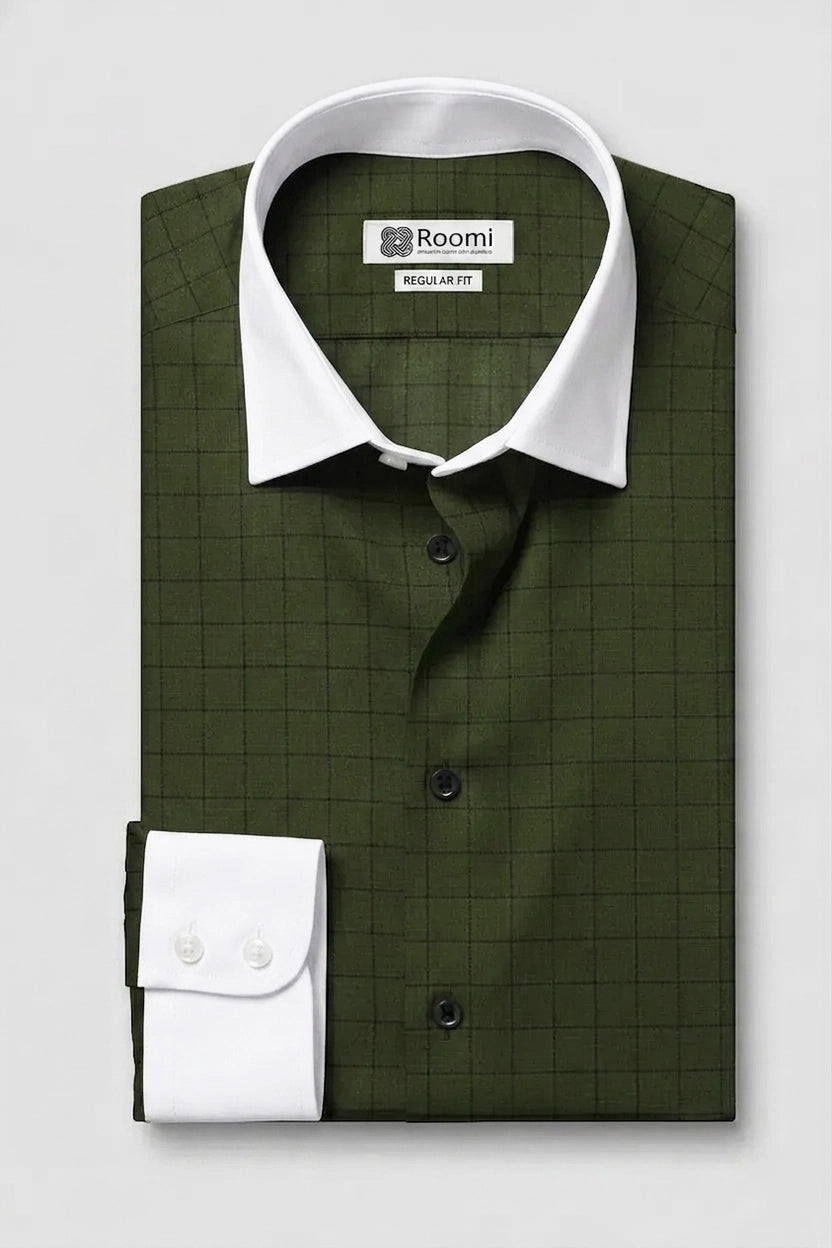 OLIVE GREEN WINDOWPANE CHECK