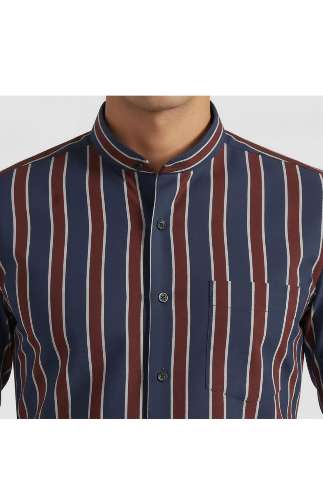 DEEP TONE STRIPED BAND COLLAR SHIRT
