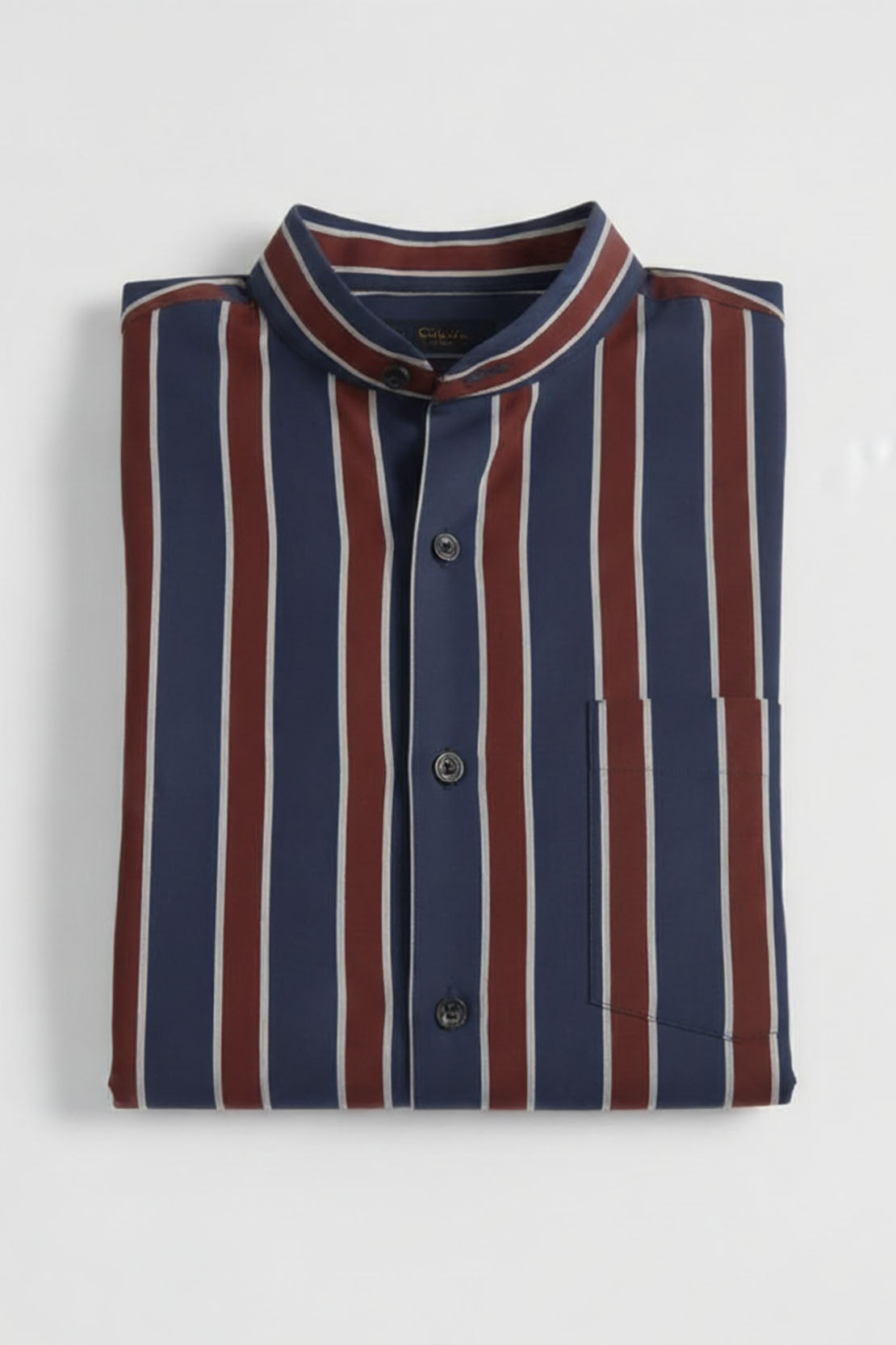 DEEP TONE STRIPED BAND COLLAR SHIRT