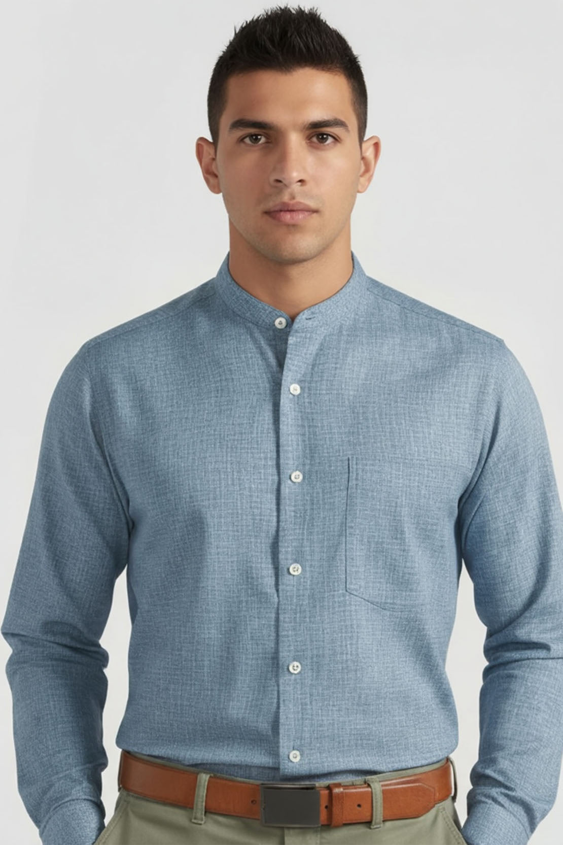 EFFORTLESS BLUE MANDARIN SHIRT