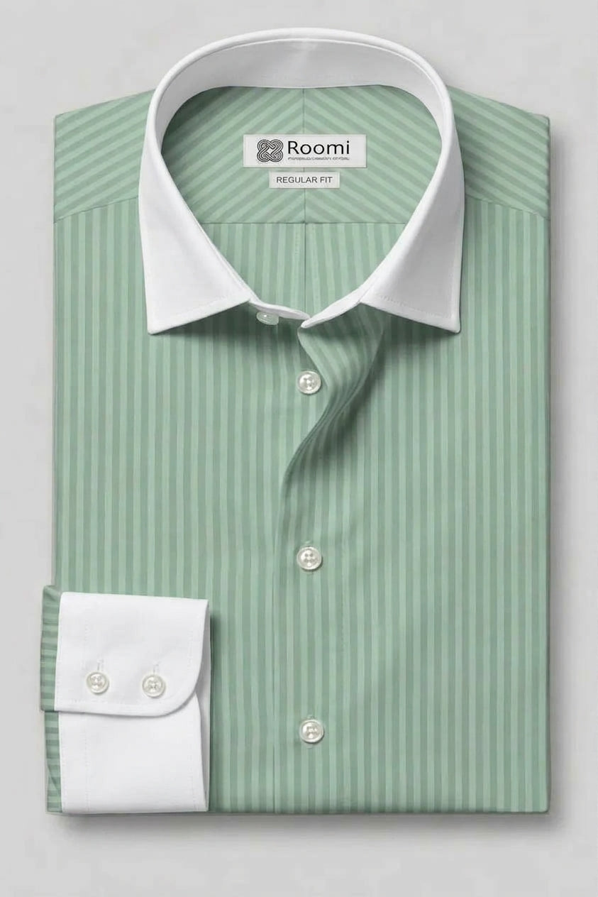 ELEGANT MINT GREEN STRIPED DRESS SHIRT