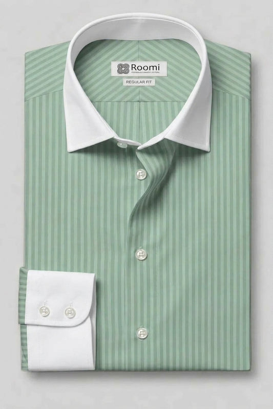 ELEGANT MINT GREEN STRIPED DRESS SHIRT