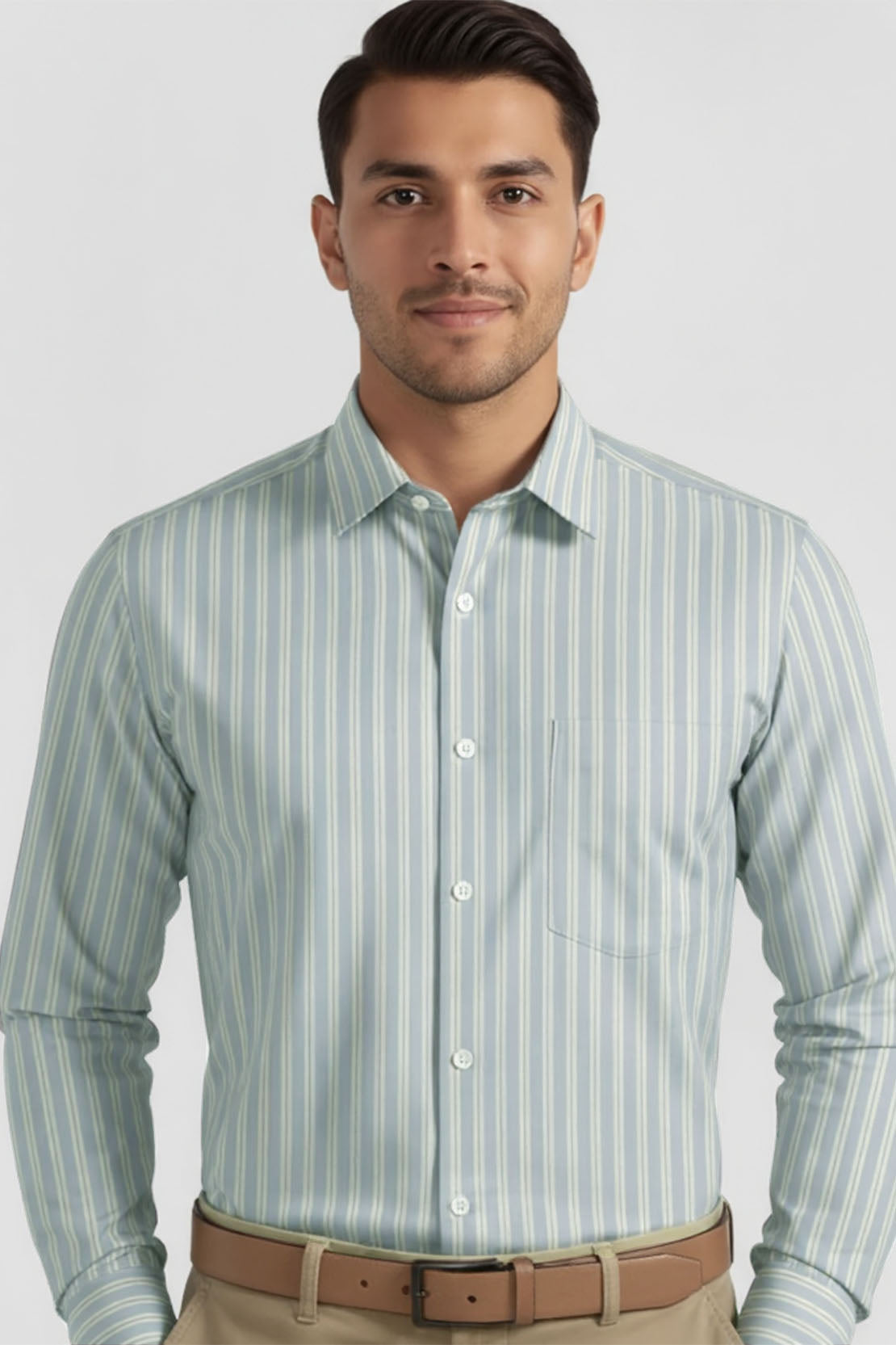 ELEGANT PASTEL BLUE STRIPED DRESS SHIRT